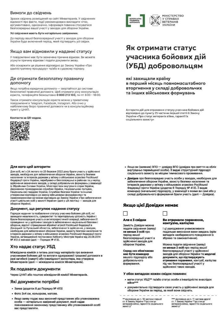 Добровольці, які захищають Україну, теж мають право на оформлення статусу учасника бойових дій
