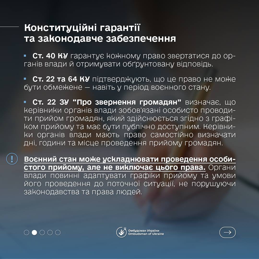 Право на особистий прийом громадян: конституційні гарантії та законодавче забезпечення в умовах воєнного стану