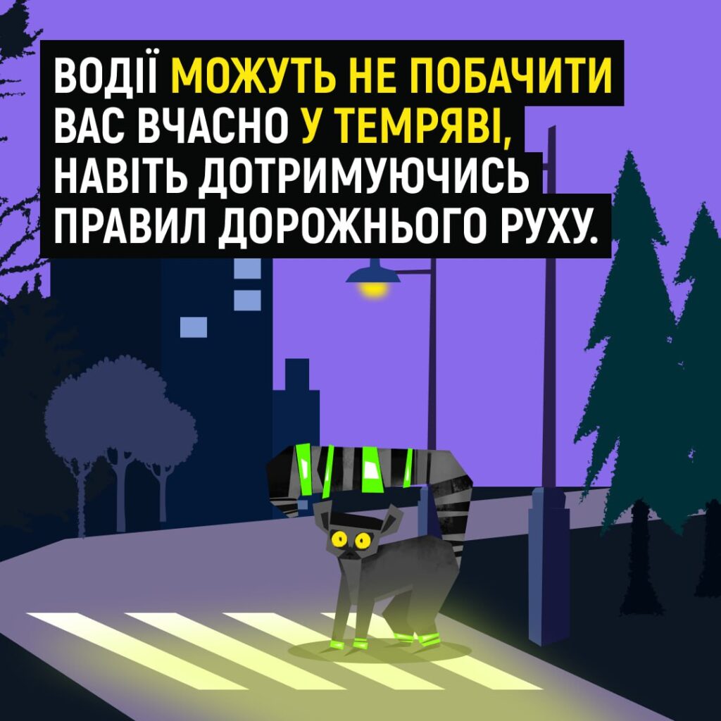 «Засвітись у темряві!»: поліцейські закликають пішоходів використовувати світлоповертальні флікери