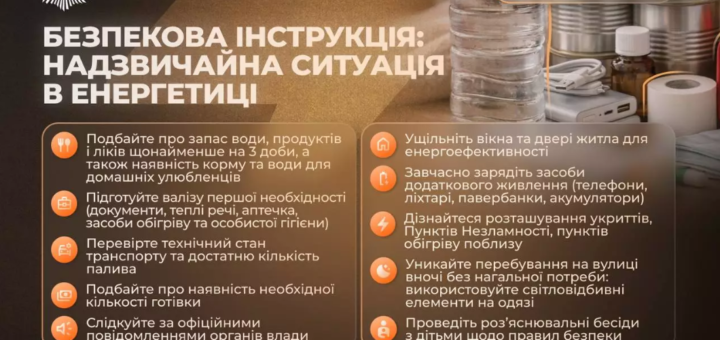 МВС розповідає, як під час надзвичайної ситуації в енергетиці подбати про базову готовність