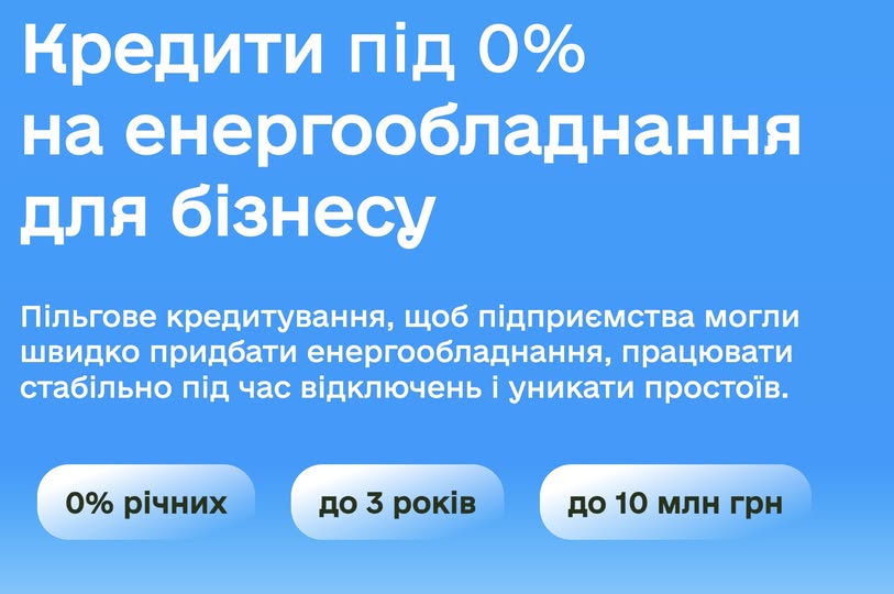Пільгове кредитування 0% на закупівлю енергообладнання