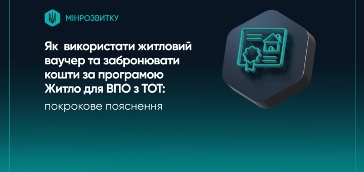 Інформаційна графіка українською мовою від Мінрозвитку про використання житлового ваучера та бронювання коштів у програмі “Житло для ВПО з ТОТ