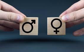 Дві руки тримають дерев’яні кубики з символами чоловічої та жіночої статі на темному фоні