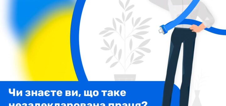 Інформаційний постер Держпраці з ілюстрацією людини серед знаків питання та текстом про незадекларовану працю