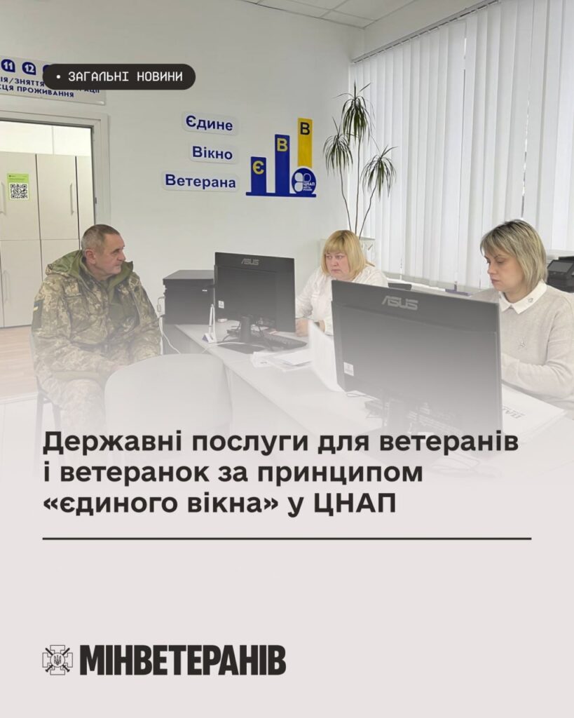 Будівля Міністерства у справах ветеранів України, фасад із державним прапором та офіційною вивіскою